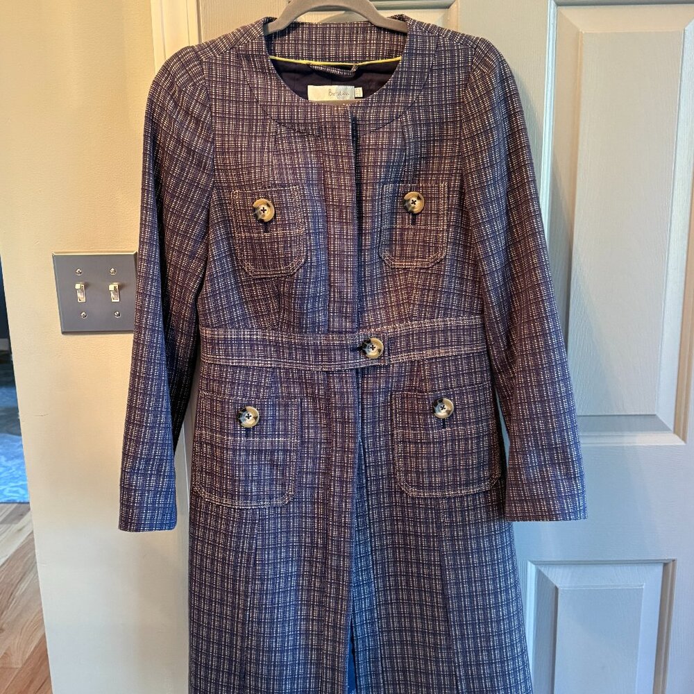 Boden Navy Plaid Cotton Dress Jacket - Women's 6